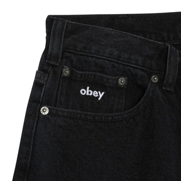 Obey Bigwig Baggy Denim Shorts - Washed Black