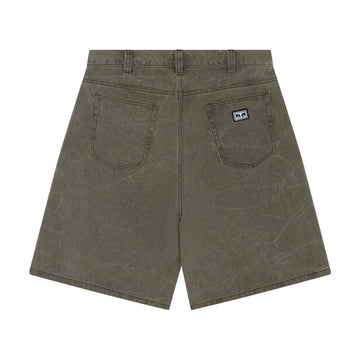 Obey Bigwig Baggy Denim Shorts - Black Olive Wrinkle Wash