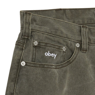 Obey Bigwig Baggy Denim Shorts - Black Olive Wrinkle Wash