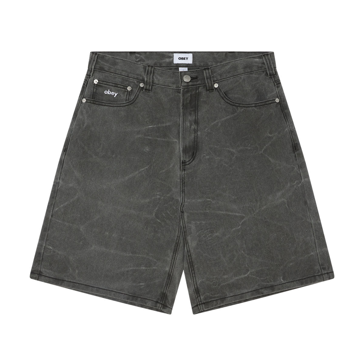 Obey Bigwig Baggy Denim Shorts - Black Wrinkle Wash – CCS