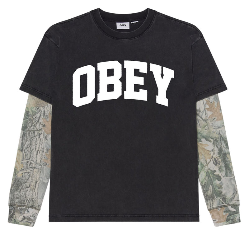 Obey Collegiate 2fer Thermal Long Sleeve T-Shirt - Dusty Limo Black/Vintage Wood Camo