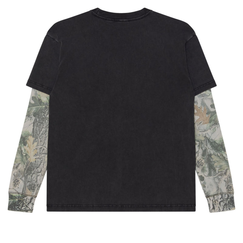 Obey Collegiate 2fer Thermal Long Sleeve T-Shirt - Dusty Limo Black/Vintage Wood Camo