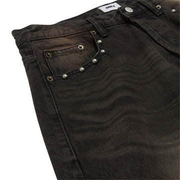 Obey Studded Boxcar Straight Leg Denim Jeans - Black Rust Wash