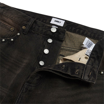 Obey Studded Boxcar Straight Leg Denim Jeans - Black Rust Wash