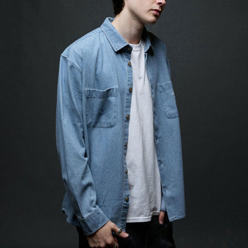 Obey Charlie Denim Long Sleeve Woven Shirt - Light Indigo