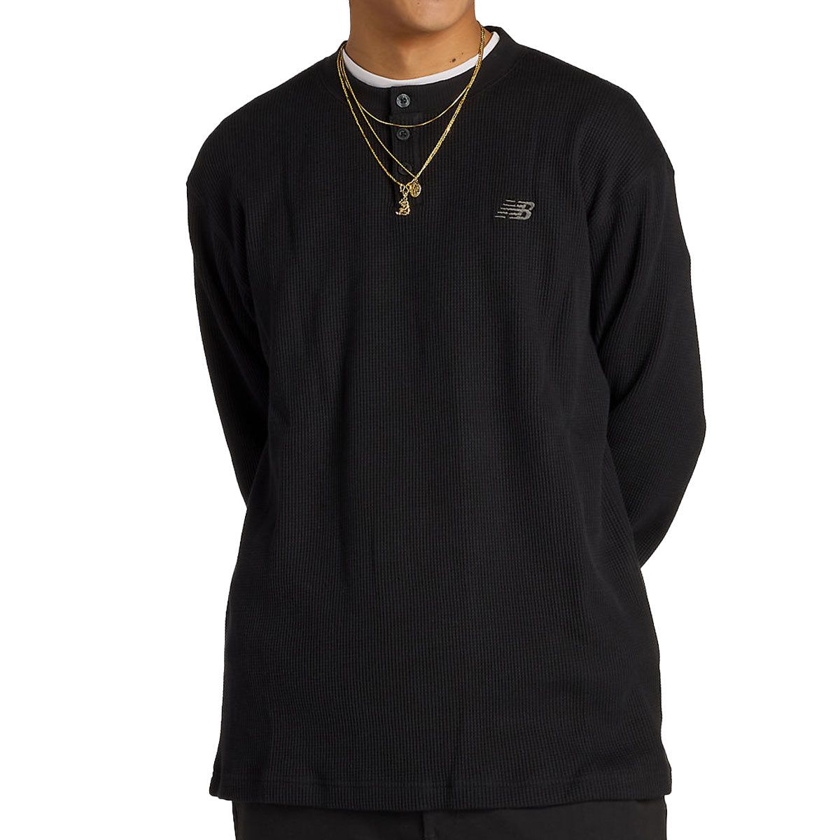 New Balance Numeric Waffle Knit Long Sleeve Henley Shirt - Black image 1