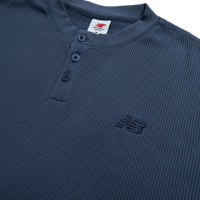 New Balance Numeric Waffle Knit Long Sleeve Henley Shirt - Blue