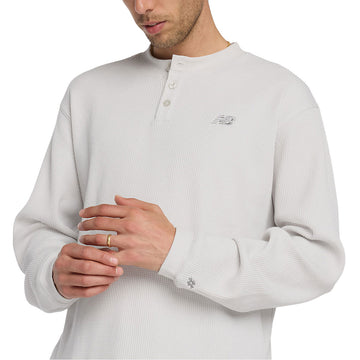 New Balance Numeric Waffle Knit Long Sleeve Henley Shirt - Grey Matter