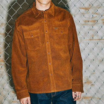 Brixton New West Relaxed Long Sleeve Over Shirt - Washed Copper Corduroy