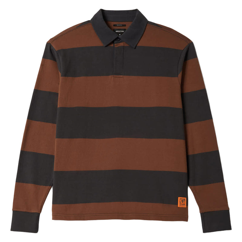 Brixton Union Heavyweight Rugby Polo Shirt - Washed Black/Pinecown Brown