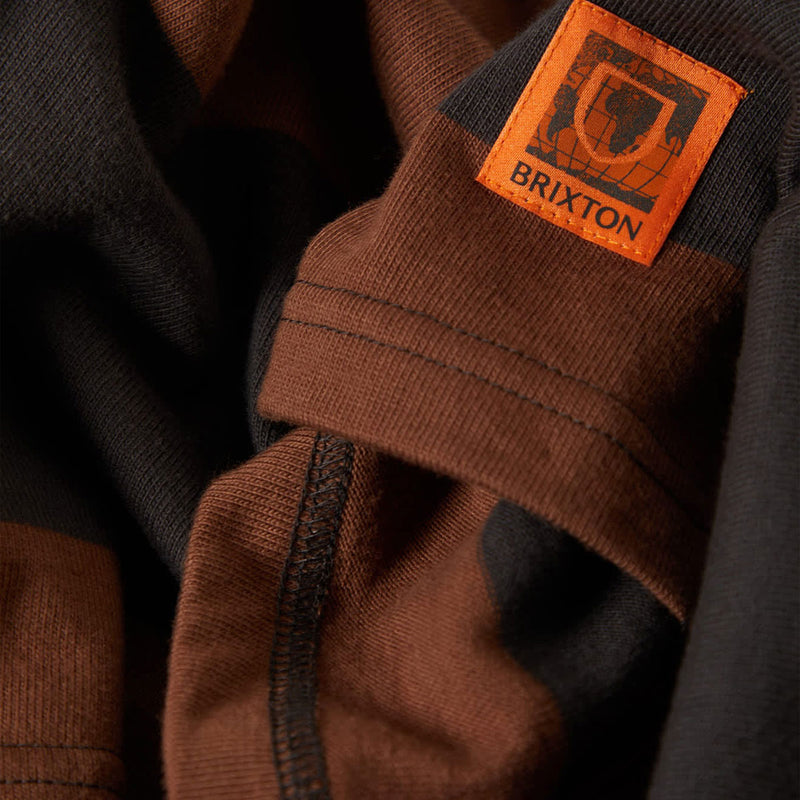 Brixton Union Heavyweight Rugby Polo Shirt - Washed Black/Pinecown Brown