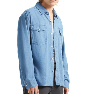Brixton Waylon Lightweight Long Sleeve Over Shirt - Med Wash Chambrey