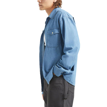Brixton Waylon Lightweight Long Sleeve Over Shirt - Med Wash Chambrey