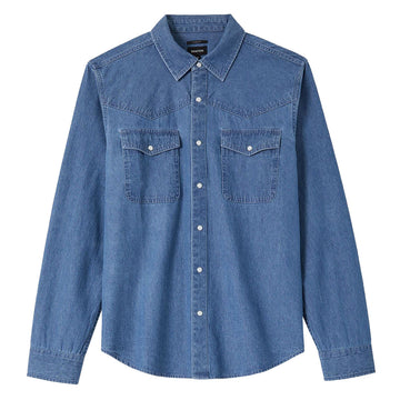 Brixton Waylon Lightweight Long Sleeve Over Shirt - Med Wash Chambrey