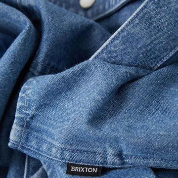 Brixton Waylon Lightweight Long Sleeve Over Shirt - Med Wash Chambrey