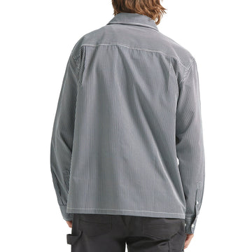 Brixton Journey Lightweight Long Sleeve Shirt - Navy/White Stripe