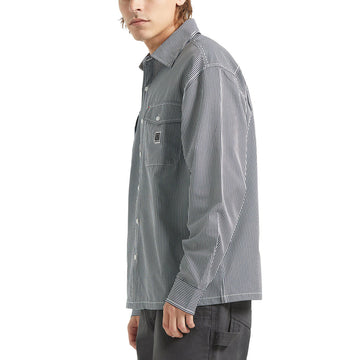Brixton Journey Lightweight Long Sleeve Shirt - Navy/White Stripe