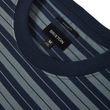 Brixton Nova Stripe Pocket T-Shirt - Midnight Blue/Future Grey Worn Wash