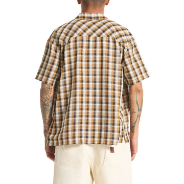 Brixton Cru Linen Blend Plaid Shirt - Black/Tobacco Plaid
