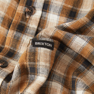 Brixton Cru Linen Blend Plaid Shirt - Black/Tobacco Plaid