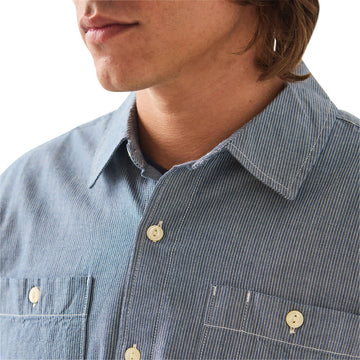 Brixton Trademark Long Sleeve Woven Shirt - Blue Chambray Micro Stripe