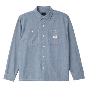 Brixton Trademark Long Sleeve Woven Shirt - Blue Chambray Micro Stripe