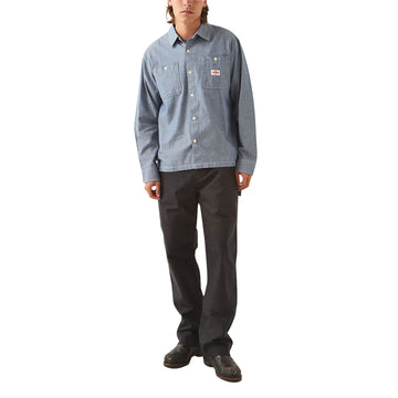 Brixton Trademark Long Sleeve Woven Shirt - Blue Chambray Micro Stripe