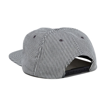 Brixton 76 Finish Line Snapback Hat - Navy/Off White Hickory Stripe
