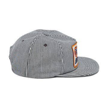 Brixton 76 Finish Line Snapback Hat - Navy/Off White Hickory Stripe