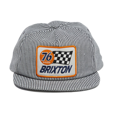 Brixton 76 Finish Line Snapback Hat - Navy/Off White Hickory Stripe