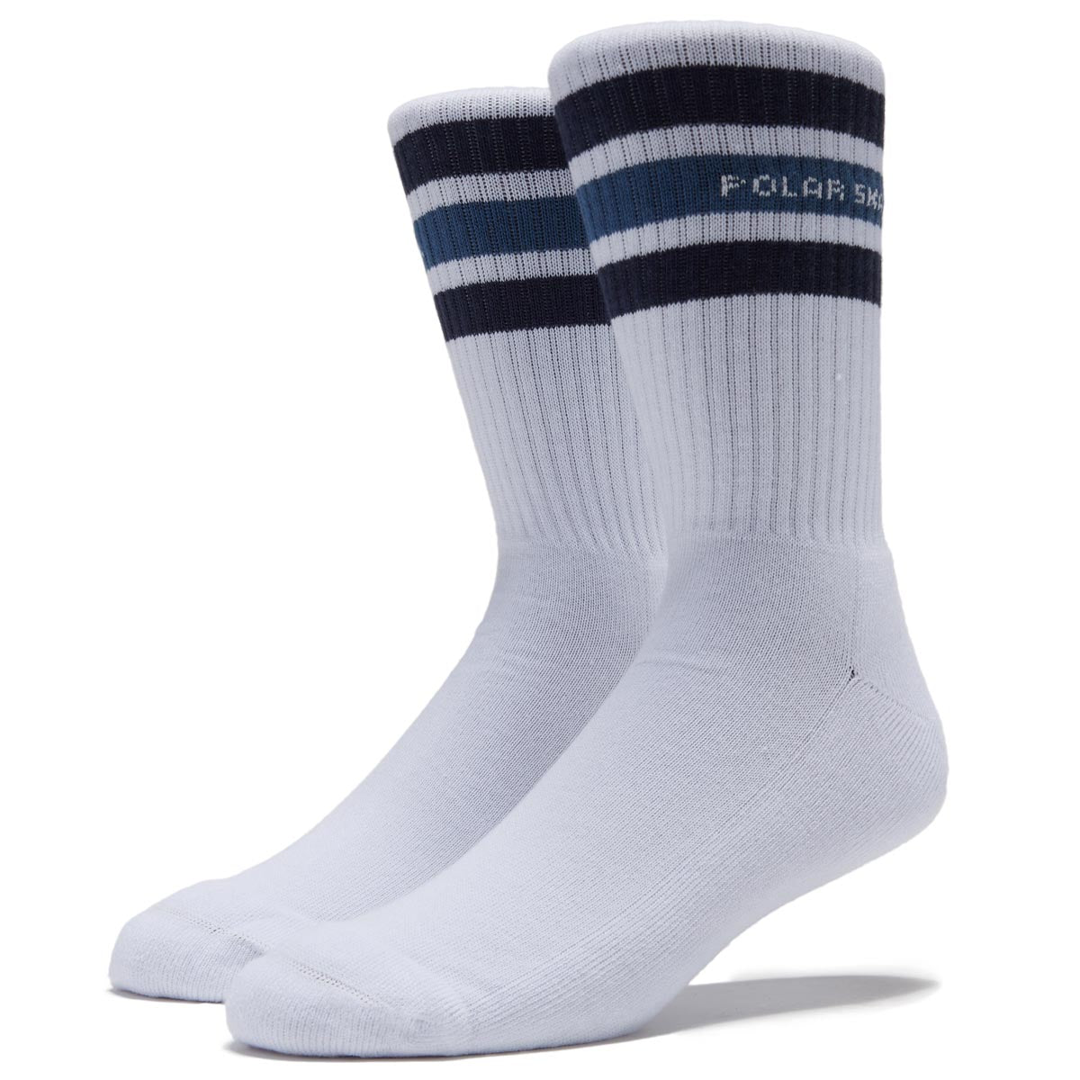 Polar Rib Fat Stripe Socks - White/Blue image 1