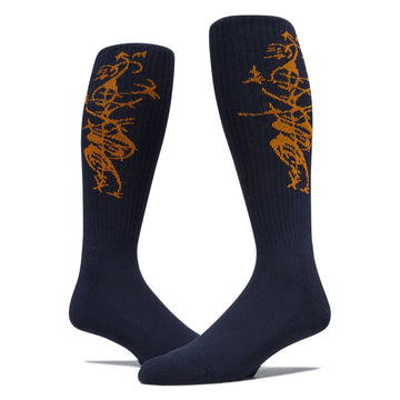 Polar x Ebou Tribal Long Rib Socks - Navy/Yellow