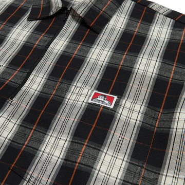 Ben Davis Short Sleeved Plaid 1/2 Zip Shirt - Black/Cream