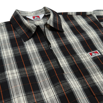 Ben Davis Short Sleeved Plaid 1/2 Zip Shirt - Black/Cream