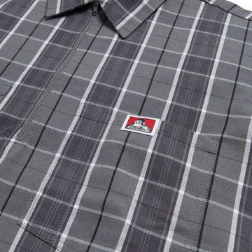 Ben Davis Short Sleeved Plaid 1/2 Zip Shirt - Grey/Black
