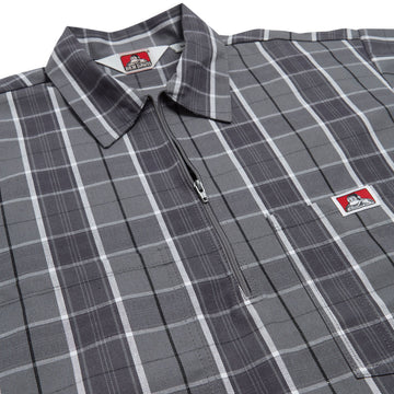 Ben Davis Short Sleeved Plaid 1/2 Zip Shirt - Grey/Black