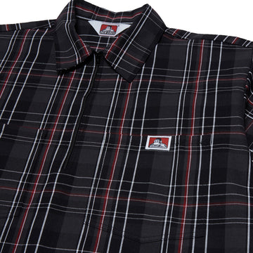 Ben Davis Short Sleeved Plaid 1/2 Zip Shirt - Black/Grey/Red