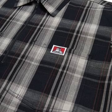 Ben Davis Short Sleeved Plaid 1/2 Zip Shirt - Navy/Grey