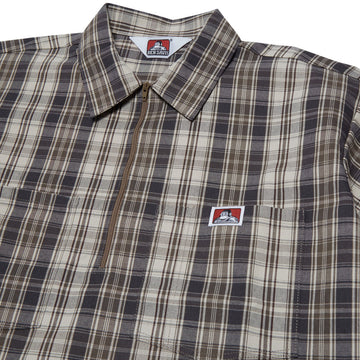 Ben Davis Short Sleeved Plaid 1/2 Zip Shirt - Khaki/Grey