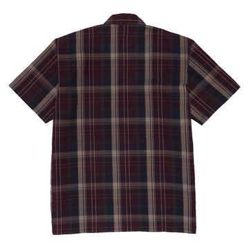 Ben Davis Short Sleeved Plaid 1/2 Zip Shirt - Burgundy