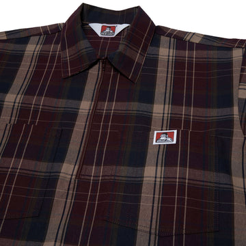 Ben Davis Short Sleeved Plaid 1/2 Zip Shirt - Burgundy