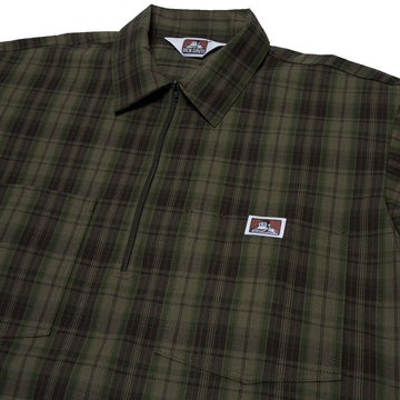 Ben Davis Short Sleeved Plaid 1/2 Zip Shirt - Olive