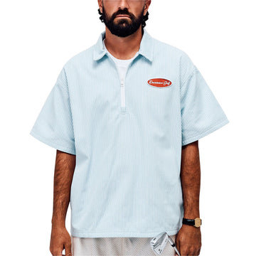 Devereux Mechanic 1/4 Zip Polo Shirt - Marine Layer Pinstripe