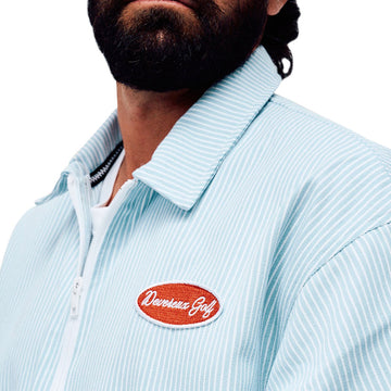 Devereux Mechanic 1/4 Zip Polo Shirt - Marine Layer Pinstripe