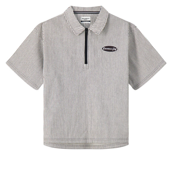 Devereux Mechanic 1/4 Zip Polo Shirt - Faded Black Pinstripe – CCS