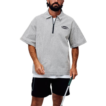 Devereux Mechanic 1/4 Zip Polo Shirt - Faded Black Pinstripe