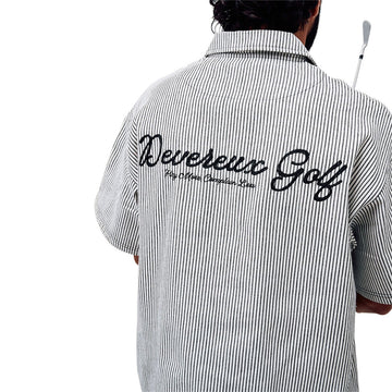 Devereux Mechanic 1/4 Zip Polo Shirt - Faded Black Pinstripe