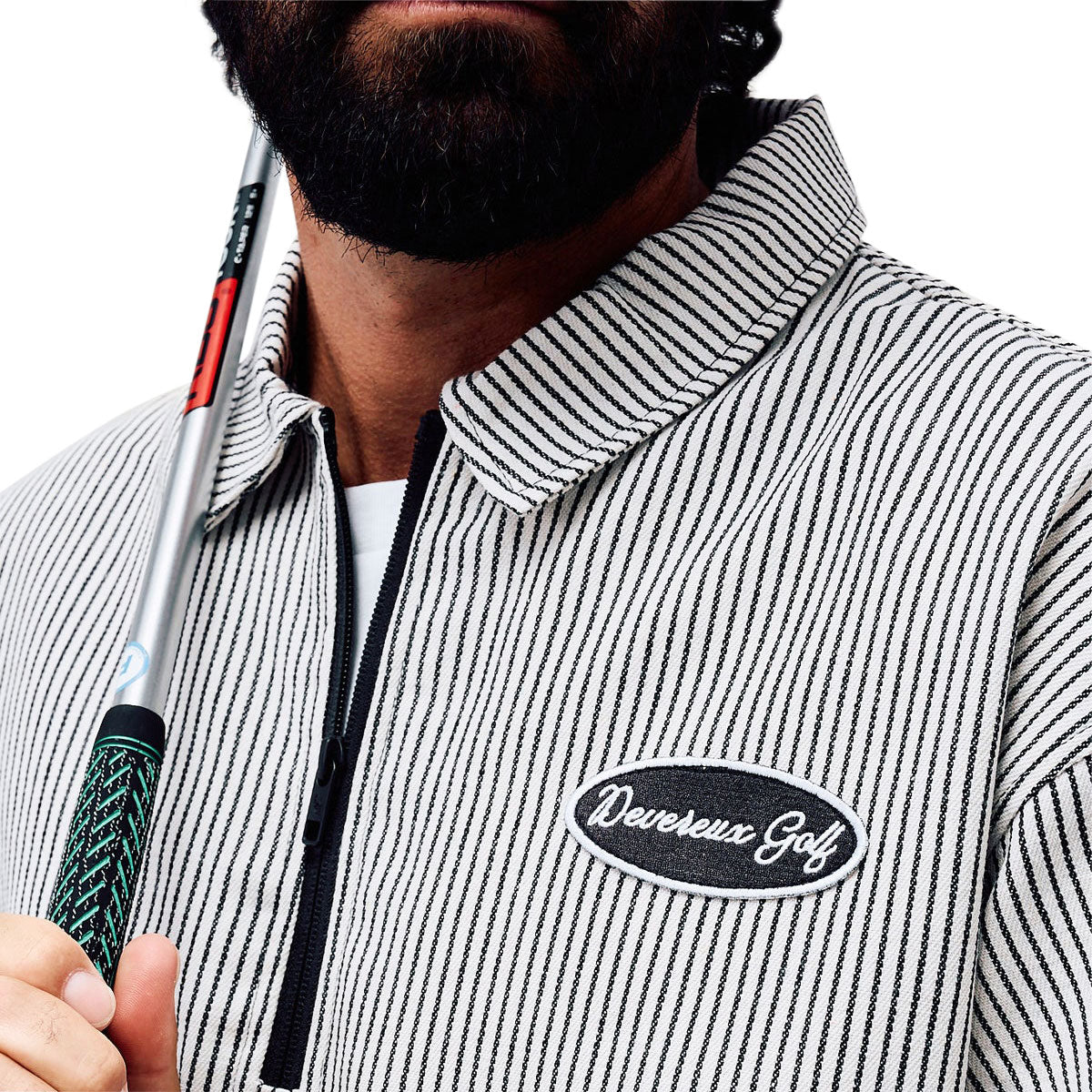 Devereux Mechanic 1/4 Zip Polo Shirt - Faded Black Pinstripe – CCS