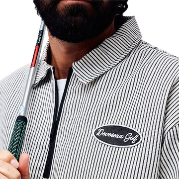 Devereux Mechanic 1/4 Zip Polo Shirt - Faded Black Pinstripe