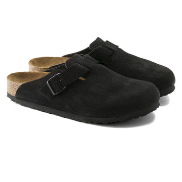 Birkenstock Womens Boston Soft Footbed Sandals - Black Suede